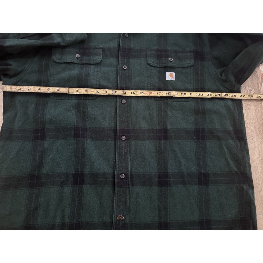 Carhartt Shirt Mens XL Green Plaid Loose Fit Button Up Flannel Workwear Pockets - Picture 7 of 7